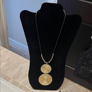 Gold Pendant Necklace with Black Cord 28”